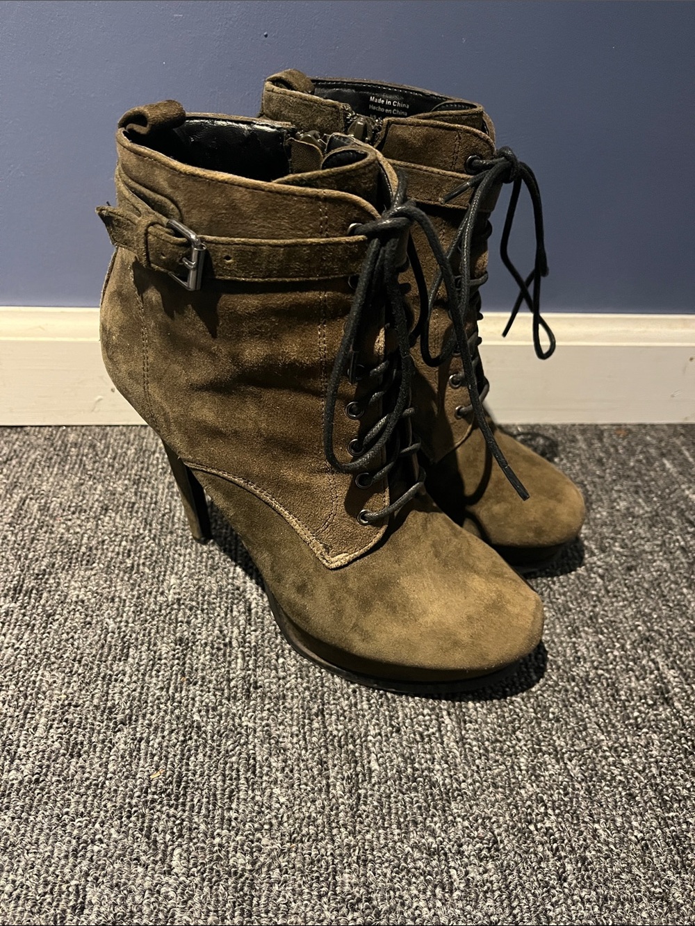 Aldo Olive Green Suede Lace-Up Ankle Boots
